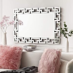 Modern European Living Room Wooden Decorative <b>Silver</b> Square <b>Wall</b> <b>Mirror</b> 4mm Thick Large Luxury Console USB Light Hanging - Product Image 1