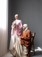 YXN054 Ensemble élégant et modeste musulman 2 pièces, haut à manches chauve-souris avec jupe longue, tenue islamique pour le Ramadan, l'Aïd et le quotidien