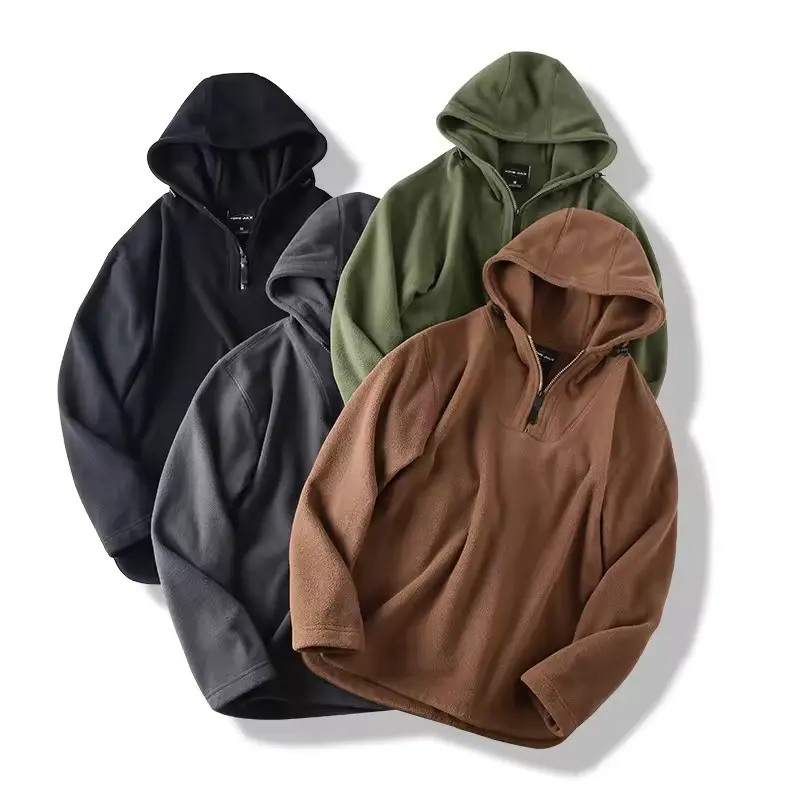 Wholesale High Quality Custom 1/4 Zipper Hoodie Plain Color Polar Fleece350gsm Hoodie Custom Design Polyester Quarter Zip hoodie