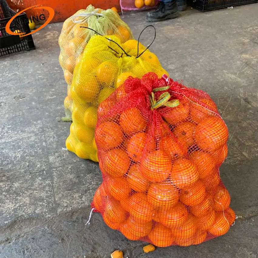 Sac en filet PE/PP solide sac en bois de chauffage d'allumage contient des sacs tissés en maille 3 tailles oignons légumes ail