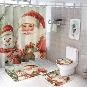 Rideau de Douche en Polyester Imprimé Numérique Personnalisé Motifs Noël Père Noël Bonhomme de Neige Sapin de Noël – Vente en Gros - Product Image 6