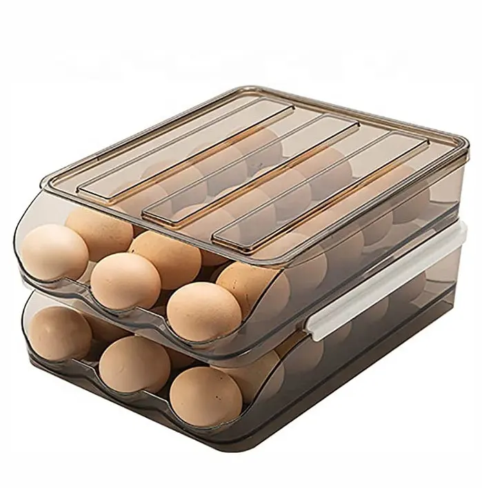 Rak Penyimpan Telur 3 Tingkat, Rak Plastik Dapat Ditumpuk, Kotak Laci Organizer Telur Dapat Digunakan Kembali dengan Tutup untuk Kulkas Dapur