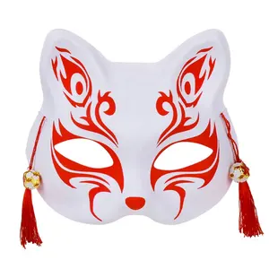 Topeng Rubah Jepang dan Bel Rumbai PVC Rubah Kucing Topeng Cosplay Pesta Kostum Aksesori Alat Peraga