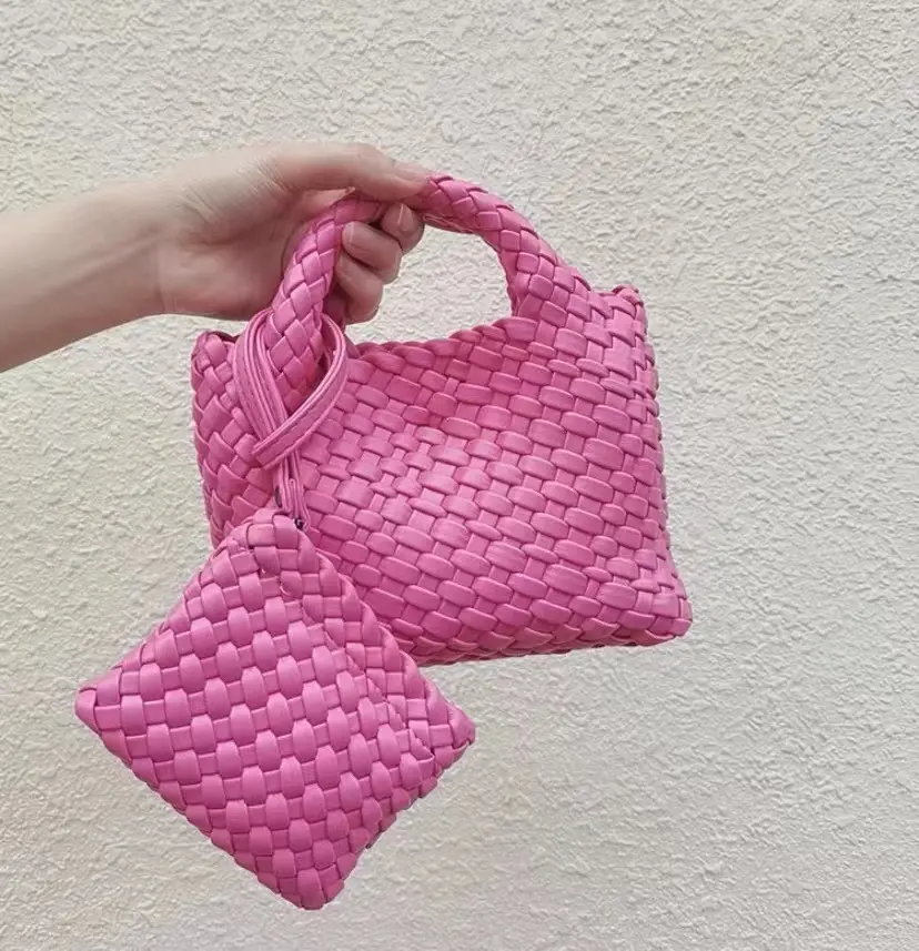Hot Selling 2pcs/set High Quality Designer Wallet Woven Bag Handmade Mini Tote Bucket Bag Women Luxury Crossbody Chain Bag