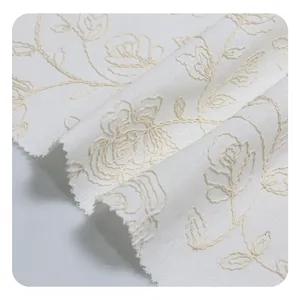 Элегантный дизайн 15% льняная 85% полиэстер Изысканная Цветочная лента вышивка ткань для свадебной одежды