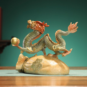 Sac à monnaie en bronze Fortune et Prospérité avec statue de dragon des Douze Signes du Zodiaque - Nouvelle décoration de bureau de style chinois avec dragon pour F - Product Image 5