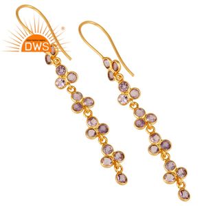 Natural Amethyst Gemstone Earring Gold Plated <b>Silver</b> Floral Longing Designer Earring Jewelry Supplier Classic Collection - Product Image 2