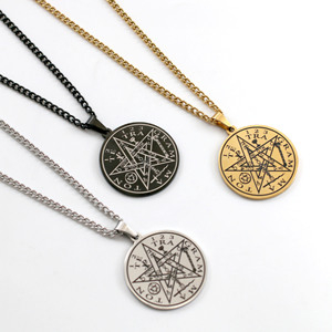 Collar con Colgante de Pentagrama, Pentáculo y Tetragramatón de Acero Inoxidable, Amuleto Wiccano de Salomón - Product Image 5