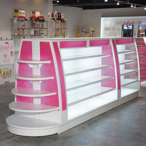 Moderne dubbelzijdige supermarkt schappen met LED-verlichting, winkelrekken voor detailhandel, zwaar metaal, moderne stijl - Product Image 6