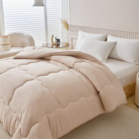 Couette en coton lavé 100% polyester, bord festonné beige, ensemble de literie matelassée toutes saisons 4 pièces