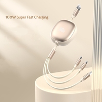 100W 3-en-1 câble de données rétractable chargeur TPE veste câble de charge super rapide pour écouteur Android petit cadeau