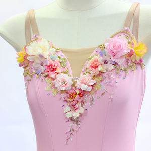 Vestido Tutú Romántico Rosa Floral para Mujer, Disfraz de Ballet de Tul Suave con Apliques de Flores para Actuación, Fitdance, Spandex/Nylon - Product Image 3
