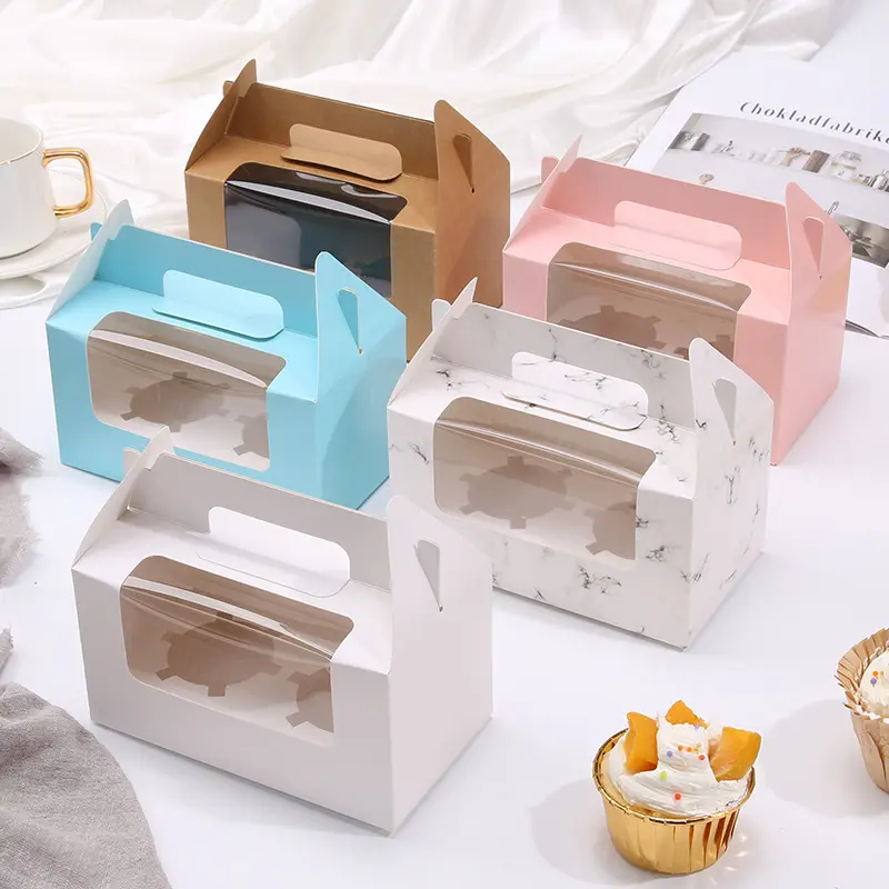 이동식 트레이 머핀 케이크 디저트 용기 선물 포장 상자와 2/4/6 캐비티 휴대용 투명 창 컵케익 홀더 상자