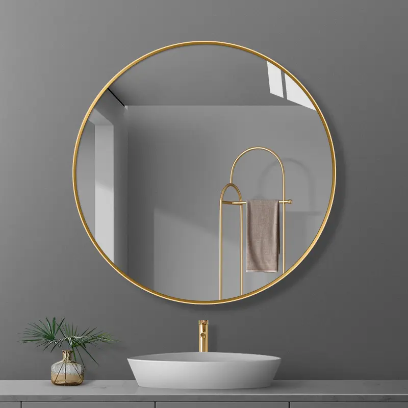 Gold round aluminum alloy frame decorative mirror living room bedroom HD wall mirror