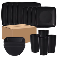 Ensemble de vaisselle moderne en plastique 16 pièces, assiettes carrées pour steak, bols à salade, motif fruits, en paille de blé, pour la maison et les hôtels - Vente chaude