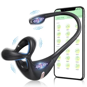 App Control Dual-Motors Perineum Stimulation Vibrations modi Leistungs starker Schwanz Penis Ring mit Butt Anal Plug für Männer