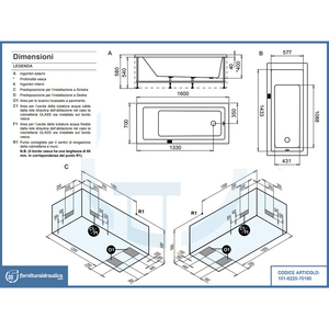 Vasca da Bagno Rettangolare Agata per Uso Domestico con Pannelli 160x70cm - Product Image 2