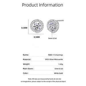 Boucles d'oreilles en argent sterling 925 avec moissanite, taille brillant rond, zircon délicat, bijoux simples, cadeau pour femme, à porter au quotidien - Product Image 5