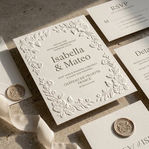 Customized High-end Letterpress Wedding Invitation Suite Deep Debossed <b>Embossed</b> Cotton Paper Invite <b>Cards</b> for Luxury Events - Product Image 1
