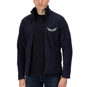 <b>Men's</b> <b>Navy</b> <b>Fleece</b> Jacket With Embroidered Wings Logo Stand Collar Zipper Front Casual Outdoor Wear Autumn Season - Product Image 1