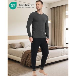 Ensemble de pyjamas pour hommes, manches longues, vêtements de nuit doux en tricot avec poches, tissu en coton de bambou, extensible, confortable, vêtements de nuit pour hommes - Product Image 2