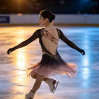 Costume de patinage artistique pour enfants et adultes, robe en maille à manches longues dégradé noir et rose avec strass pour spectacle sur glace