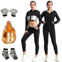 Veste de sport à capuche noire pour femme, manches longues, fermeture éclair, poches, entraînement, fitness, grande taille, combinaison de sauna