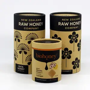 Embalagem de frasco de mel por atacado, tubo de papel para impressão com logotipo personalizado, embalagem redonda Kraft natural, caixas de presente luxuosas para mel