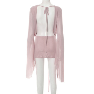 <span class=keywords><strong>Robe</strong></span> courte transparente drapée à manches longues pour femme, <span class=keywords><strong>dos</strong></span> ouvert avec détail de nœud, idéale pour les soirées en club et les festivals - Sehe Fashion - Product Image 6