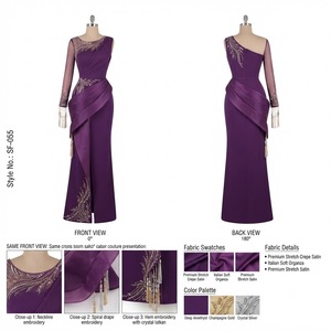 Robe de soirée glamour en améthyste foncée à une épaule, avec détails drapés élégants et franges de cristal Latkan complexes, idéale pour les occasions formelles - Product Image 3