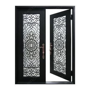 Puerta Principal de Hierro Fundido para Entrada de Villa, Diseño Nuevo <span class=keywords><strong>2026</strong></span>, Diseño Hueco Elegante, Puerta Sencilla de Hierro Forjado con Vidrio - Product Image 1