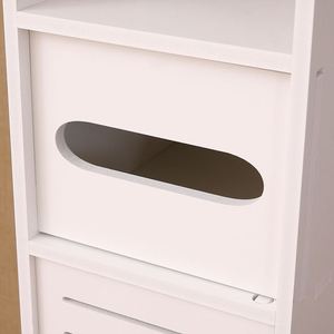 Soportes de papel higiénico de pie pequeños y modernos, estante de almacenamiento para suelo esquinero, tocador de baño con puerta y estante - Product Image 5