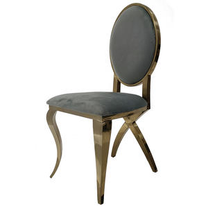 Chaise de salle à manger Wayon de luxe en acier inoxydable argenté, dossier ovale en velours gris, pieds sculptés en croix - Product Image 6