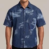 Camisa de Manga Corta con Estampado Floral Artístico para Hombre, Pantalones Cortos de Mezclilla Transpirables, Estilo Urbano, Jacquard, Patrón Monocromático en Blanco y Negro