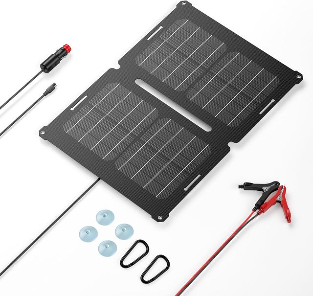 12V 25W Solar Battery Charger Maintainer, Portable Solar Panel Car Trickle Charger Waterproof Mono+ SAE Cables Kit