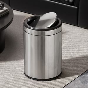 Round Stainless Steel Trash Can 15L Swing Lid Indoor Use for Home Office Kitchen Bedroom Living Room - Product Image 1