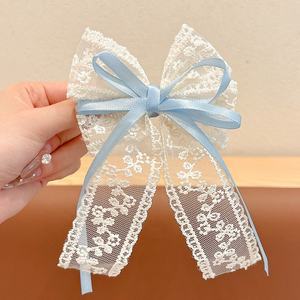 Superbe pince à cheveux en dentelle avec nœud, grande taille 10x15cm, pour frange latérale, pince bec de canard, style ballet, bandeau quotidien - Product Image 4