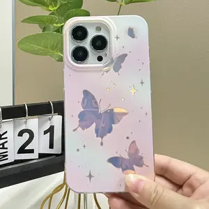 Venta al por mayor de lujo láser brillo mariposa gatito Animal diseñador funda de teléfono para iPhone 11 12 moda teléfono móvil bolsas casos