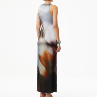 Robe longue en satin sans manches Wisrise de haute qualité pour femme, col en V, imprimé flou, taille empire, couleur bonbon, décontractée et élégante pour le quotidien