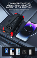 Démarreur portable 4-en-1 1000A de pointe, booster de batterie de voiture 10800mAh au lithium, lumière LED 80W, kit d'urgence pour camion/moto