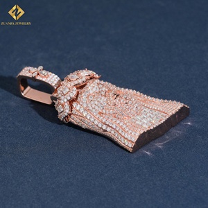 Crown Jesus Head Hip Hop <b>Charm</b> Rose Gold Plated S925 <b>Silver</b> Moissanite Jesus Piece Pendant Pave Round & Baguette Jewelry - Product Image 2