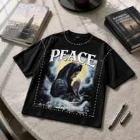 T-shirts vierges pour hommes Gravvi de haute qualité, ornés de strass, à ourlet brut délavé, coupe ample et oversize, pour personnalisation DTF de logo