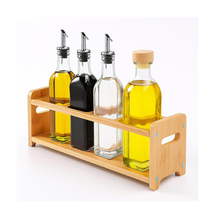 Estante de madera para especias de cocina con 4 orificios para botellas de aceite, estante de almacenamiento de condimentos para encimera de cocina, estante para especias - Product Image 5