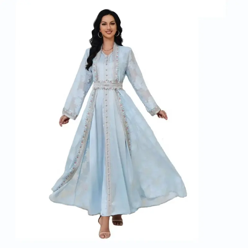 Morocco Clothing Eid Arab Muslim Party Dress Women Abaya with Inner Dress 2 Piece Set Jalabiya Kaftan Dubai Ramadan Gown Robe