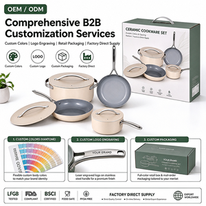 7 Piece Non Stick Ceramic Cookware Set Aluminum <b>Pots</b> and Pans Set with Stainless Steel Handles and Lids <b>for</b> <b>Induction</b> - Product Image 5