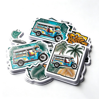 Autocollants de voyage Haoxuan Island en PVC blanc, motifs Jeepney, vagues, cocotiers, planches de surf, graphiques brillants, imperméables et résistants aux intempéries