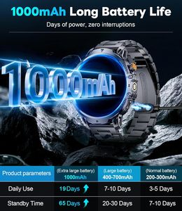 Reloj Inteligente Resistente Unisex, Batería de 1000 mAh, Pantalla AMOLED de 1.85'', Linterna, Termómetro, Contesta Llamadas, Rastreador de Actividad Física con Más de 110 Deportes - Product Image 5