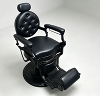 Fauteuil de salon de coiffure inclinable hydraulique en cuir PU capitonné vintage noir mat