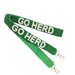 CRYSTAL CRAFT <b>Green</b> Beaded Strap with Raised Text Vintage Eco-Friendly Fashionable Trendy Handbag Accessory - Product Image 1