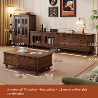 Ensemble de meuble TV extensible et table basse avec armoire de rangement sur pied, style mid-century, pour salon